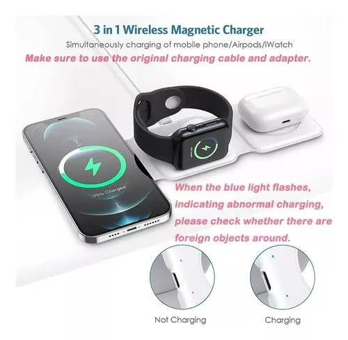 CARGADOR INALAMBRICO WIRELESS 3 EN 1 MAGSAFE PARA IPHONE APPLE WATCH Y  AIRPODS CELULARES Cargadores