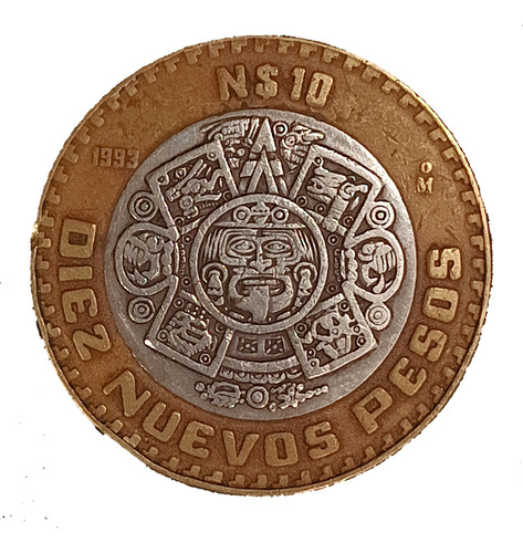México 10 Nuevos Pesos 1993 Plata Bueno Km 553