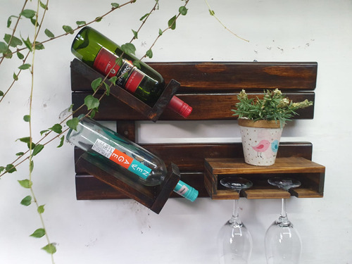 Botellero De Pared Con Repisa Y Portacopas