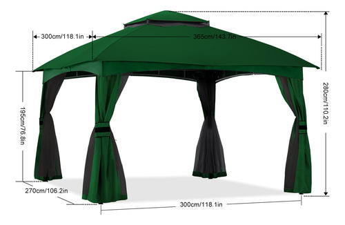 Kiosco De Patio 3x3.6 Metros Con Red Y Cubierta De Poste