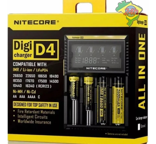 Carregador Pilhas Baterias Recarregáveis Nitecore D4 Eu Digi 110V/220V