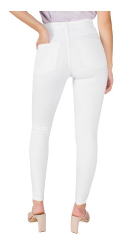 Pantalon Jean Blanco Bora Elastizado Chupin Tiro Alto Mujer