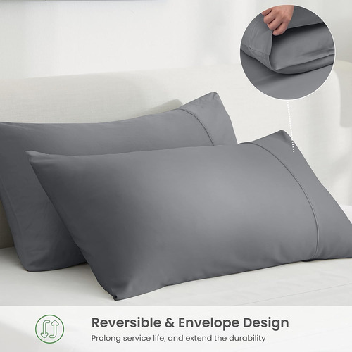 Juego De 2 Fundas De Almohada De Bambú Tamaño King, Reversib