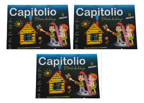 Block Dibujo N°5 Capitolio Negro 25 Hojas Pack X 3