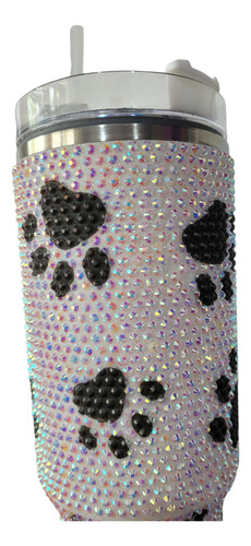 Vaso Térmico Brillo Strass Quencher 1200ml 1.2lts Acero Inox Celeste Huellas