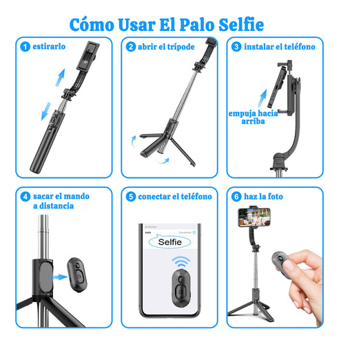 Palo Selfie Para Móvil Con Luz Trípode Bluetooth Exterior