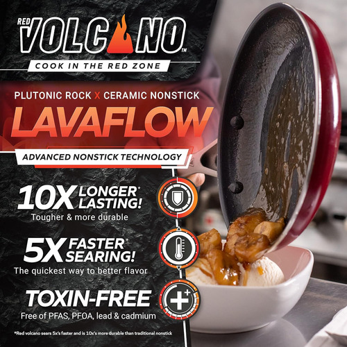 Juego De Ollas Y Sartenes Red Volcano Ceramica Antiadhere...