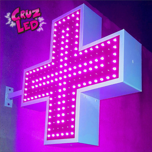 Cartel Cruz Led Veterinaria Rosa/magenta 60x60 Multiefectos
