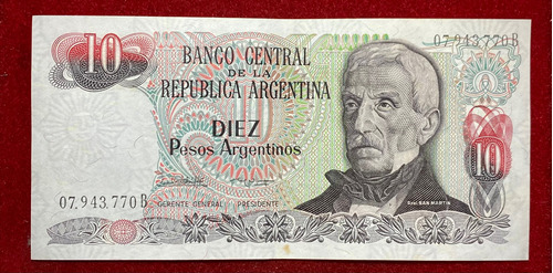 Billete 10 Pesos Argentinos Serie B 1984 Bottero 2615 B 