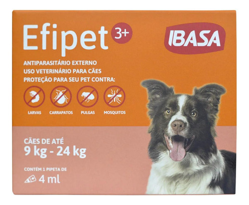 Efipet 3+ Cães De 9kg Até 24kg 1 Pipeta 4,0ml