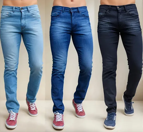 Kit Com 3 Calças Jeans Masculina Slim Lycra Elastano Premium