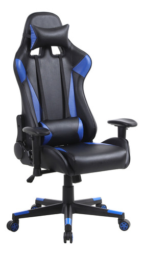 Silla de escritorio NCH Pro Ultimate AF-C5902 gamer ergonómica  negra y azul con tapizado de cuero sintético