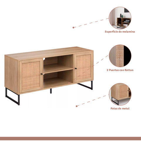 Rack De Tv O Buffet Rattan Rustico Dos Puertas