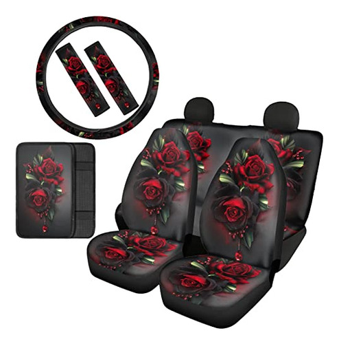 Gothic Rose Print Cars Seats Covers For Front & Rear Cu...
