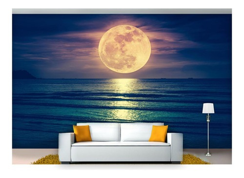 Papel De Parede Praia Mar Lua Cheia Céu 3d Npr186 3m² Cor Colorido