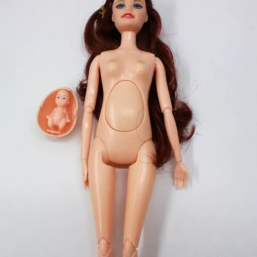 Boneca Barbie Mãe Grávida Com Bebê Em Sua Barriga