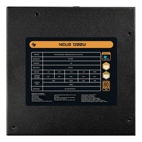 Fonte Pichau Nidus, 1200w, Full Modular, 80 Plus Gold, Preto