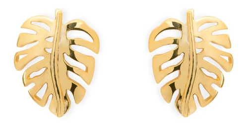 Aretes Monstera Joyería Artesanal Mexicana Baño Oro 14k