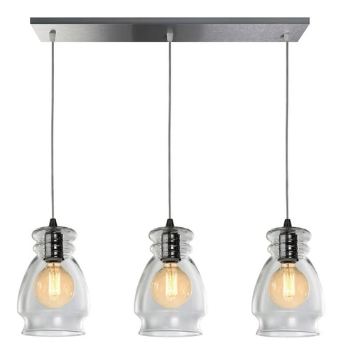 Colgante 3 Luces Cristal Transparente Vintage Led Cromo Cuo