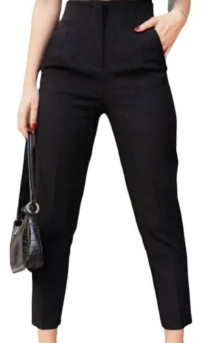 Pantalon tiro alto negro hotsell
