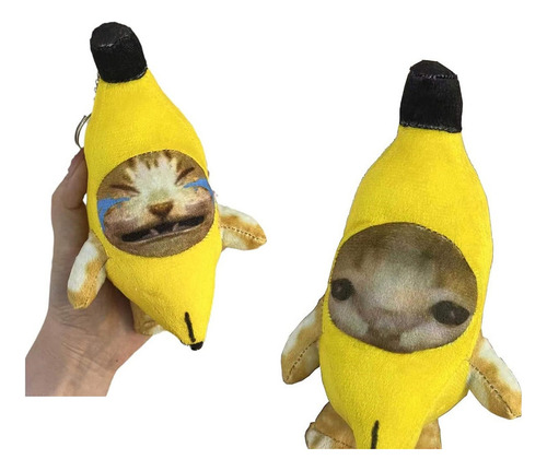 2 Peluches De Gato Banana Feliz Y Llorando