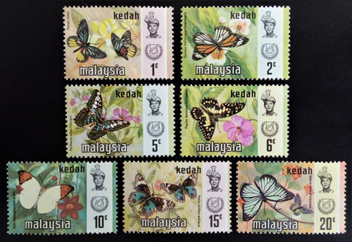 Malasia Kedah Mariposas, Serie Sc 113-19 1971 Mint L15780