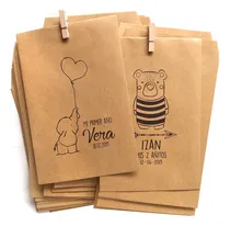 Comprar 50 Bolsitas Papel Kraft Madera Personalizadas + Broche