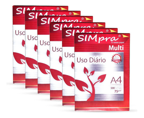 Sulfite A4 75g- 6 Pacotes Com 500 Fls Cada