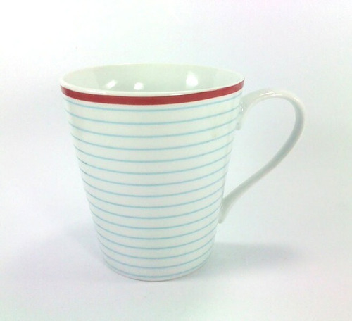 Caneca Listrada Horizontal Borda Vermelha Em Porcelana Novo