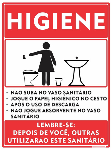 Placa Higiene Instruções De Uso Feminino 15x20cm Alumínio