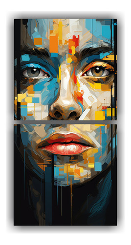 100x50cm Set 2 Canvas Abstract Pixel Face Bastidor Madera