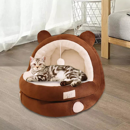 Cama Semicerrada Para Gatos, Cama Para Dormir, Marrón