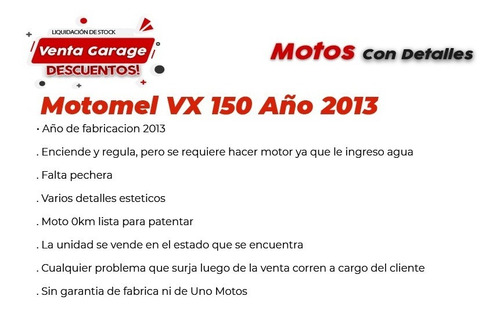 Imagen 2 de 12 de Motomel Vx 150 Scooter Año 2013 0km Con Detalles Ventagarage
