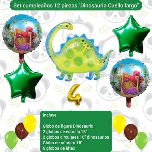 Set 12 Globos Dinosaurios Brachiosaurus Cuello Largo 