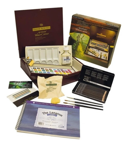 Imagen 6 de 6 de Acuarelas Profesional Daler Rowney Set De Madera 30 Pastilla