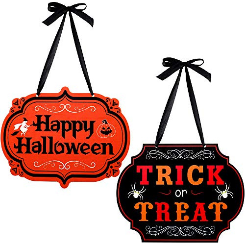 2 Piezas Trick Or Treat Cartel De Puerta Colgante De Ha...