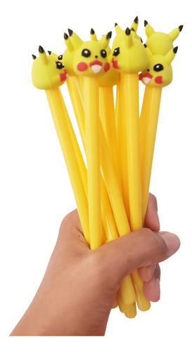 Set De 12 Plumas De Pikachu Kawai Tinta Negro Exterior Amarillo
