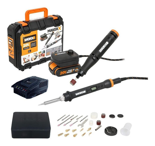 Conjunto Micro Retífica E Ferro De Solda À Bateria 20v Worx