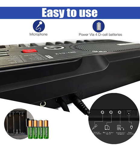 Teclado Electrónico Portátil De 61 Teclas Para Principiantes Negro