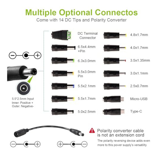 Pack Adaptador Universal Ac/dc 3v-36v 4a Con Led Y 14 Puntas