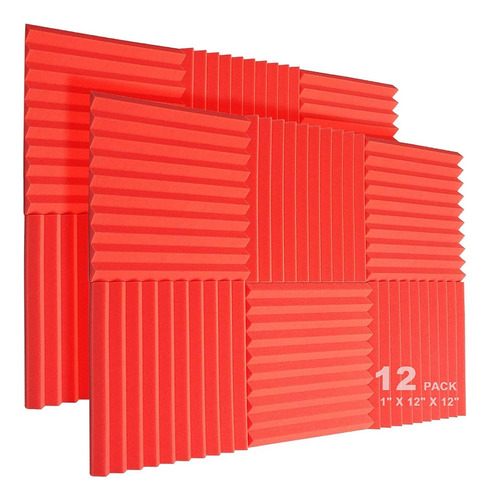 Kit 12 Paneles 30x30x2.5 Espuma Acústica Cuña Foam Rojo Esponja Acustica Espuma Calidad Profesional Paneles Acusticos Panel Aislante Acústico
