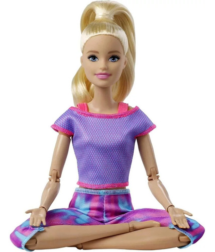 Boneca Colecionável Barbie Menina Loira Ioga Yoga - Completamente Toda Articulada Para Mexer - Coleção Made To Move - Mattel Brinquedos