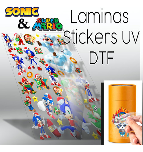 Stickers Uv Dtf Sonic & Mario Navidad