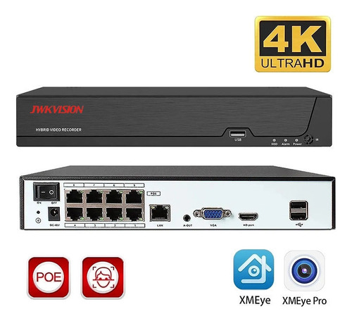 Nvr 8 Poe 10 Ch 4k Poe H.265 1hdd Xmeye Jwk-xm-2008poe Jwk