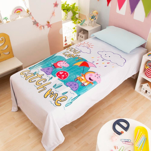 Frazada Coral 1 1/2 Plazas Estampado Digital Peppa Pig Color Rain