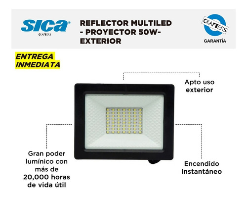 Imagen 2 de 5 de Reflector Multiled Sica - Proyector 50w - Apto. Exterior