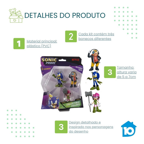Kit Com 3 Bonecos Sonic Prime Colecionáveis Netflix Sortidos