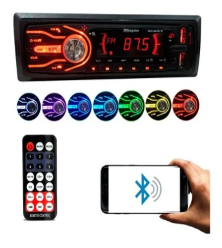 Mp3 Player Carro Som Automotivo Bluetooth 2 Usb Sd 7 Cores