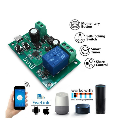Imagen 1 de 7 de Smart Rele Wifi+rf Ewelink 1 Canal Na/nc 5vdc / 7-32v Ac/dc