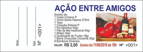 2 Mil Rifas Ação Entre Amigos Impressão Numerado Colorido